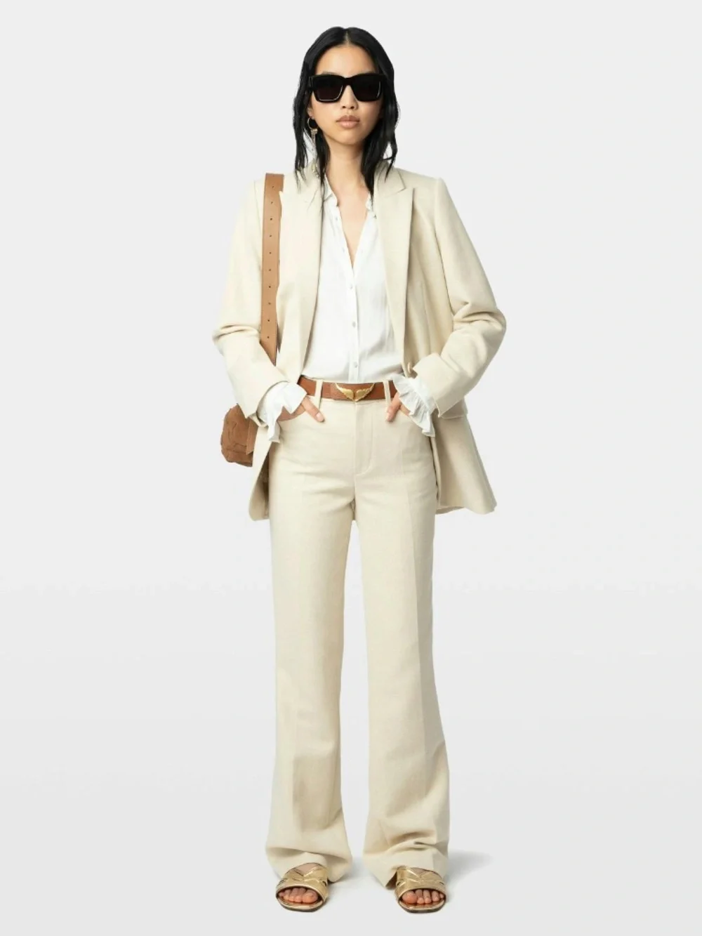 NIB | Zadig & Voltaire | Women's Azora Gold Metallic Leather Slide Sandal - Picture 3 of 12